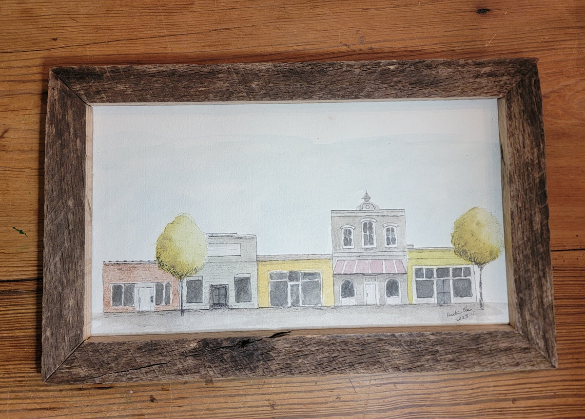 East Atlanta Inspired Streetscape — Original Pen & Ink Watercolor with Handcrafted, Reclaimed Wood Frame