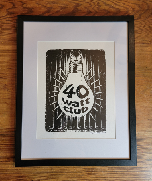 The 40 Watt Club, Athens, Georgia Black and White Original Art Woodblock Prints For Sale