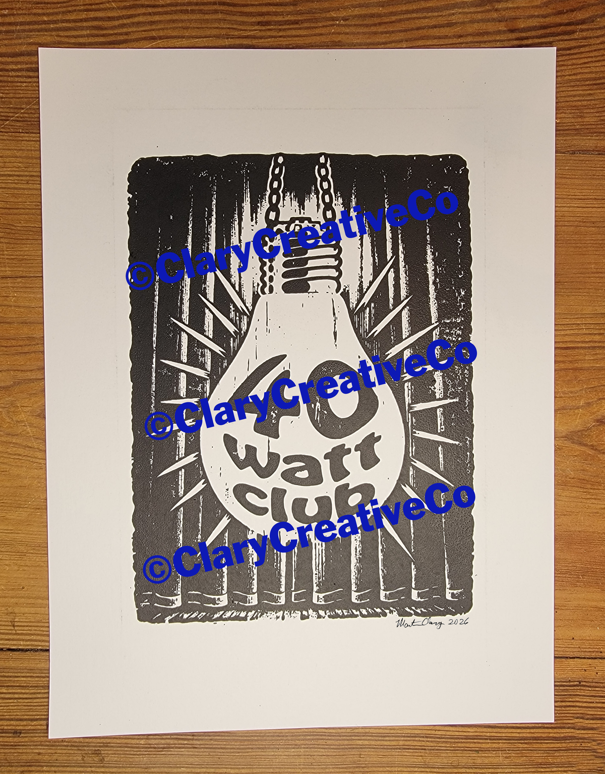 The 40 Watt Club, Athens, Georgia Black and White Original Art Woodblock Prints For Sale