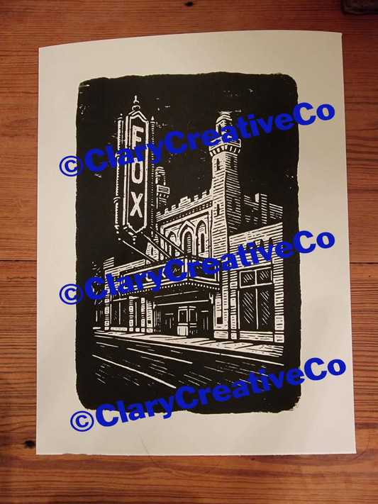 9x12 Black and White Original Art Woodblock Prints of the Fox Theatre in Atlanta For Sale