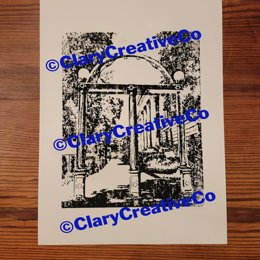 9x12 University of Georgia UGA Arch Black and White Original Art Woodblock Prints For Sale