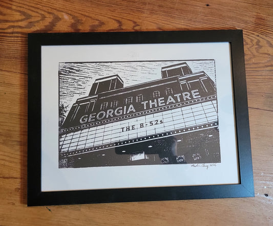 The Georgia Theatre. The B-52s Marquee, Athens, Georgia Black and White Original Art Woodblock Prints For Sale (Copy) (Copy)