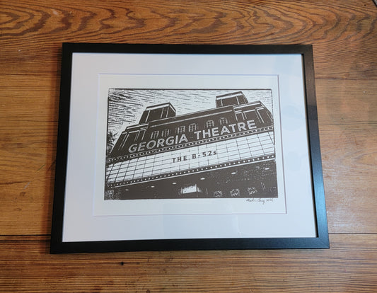 The Georgia Theatre. The B-52s Marquee, Athens, Georgia Black and White Original Art Woodblock Prints For Sale (Copy) (Copy)
