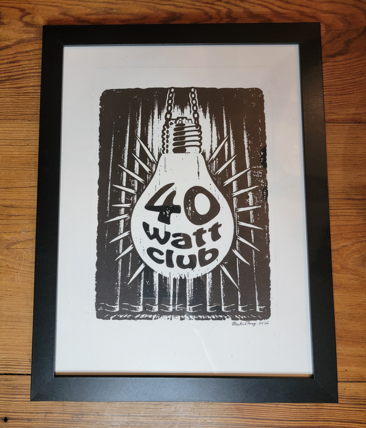 The 40 Watt Club, Athens, Georgia Black and White Original Art Woodblock Prints For Sale