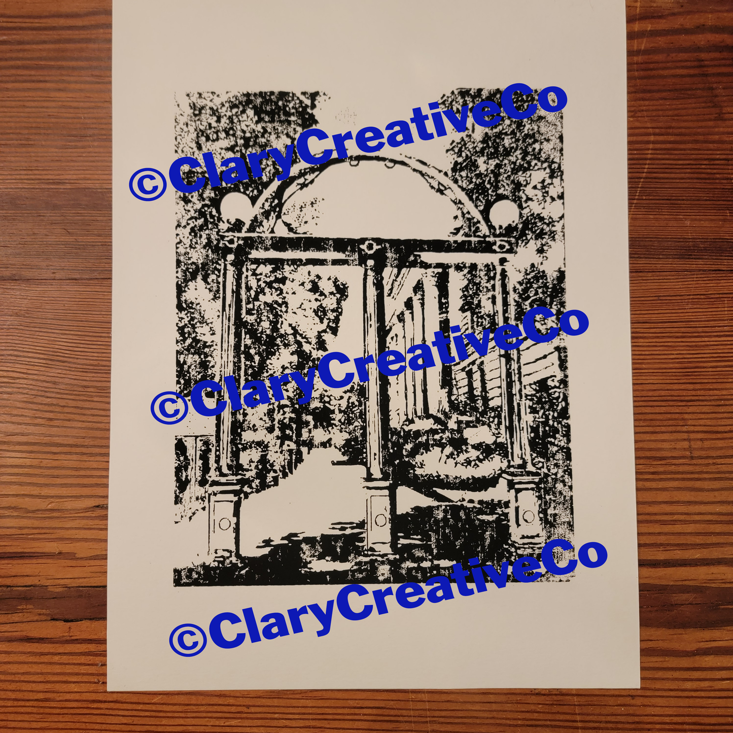 9x12 University of Georgia UGA Arch Black and White Original Art Woodblock Prints For Sale