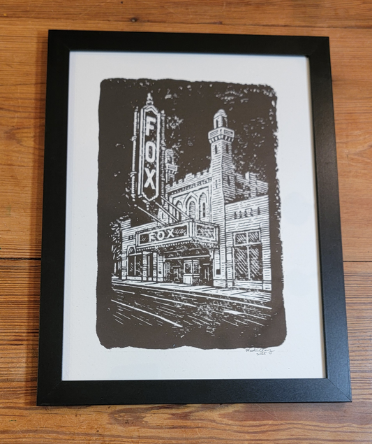 Black and White Original Art Woodblock Prints of the Fox Theatre in Atlanta For Sale