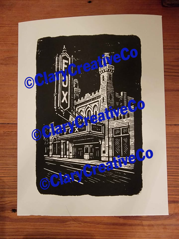 Black and White Original Art Woodblock Prints of the Fox Theatre in Atlanta For Sale